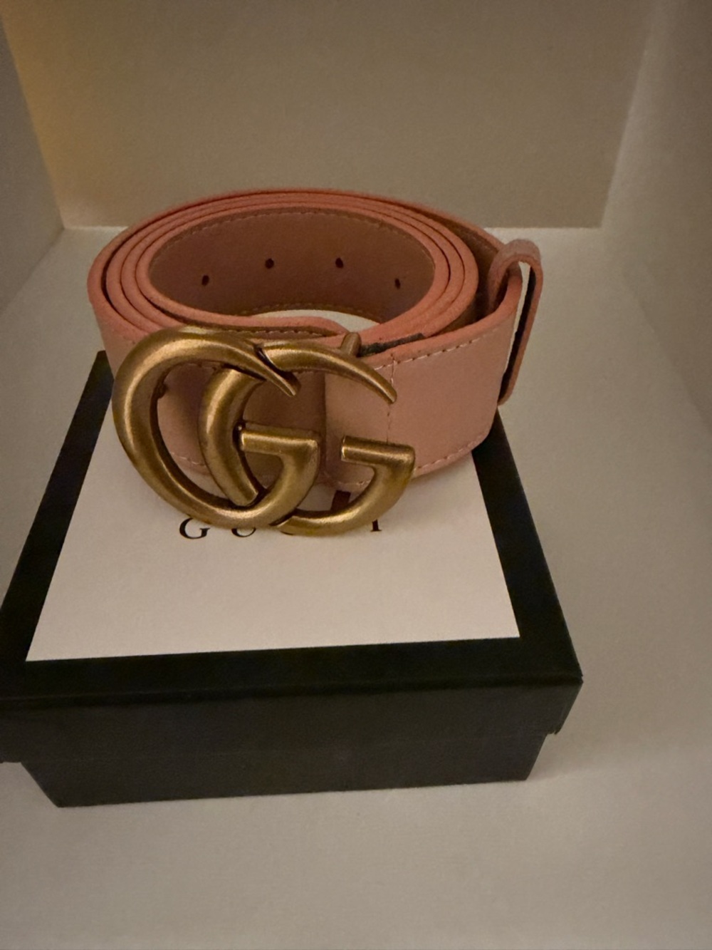 Size 125 Pink Leather Double G Buckle Belt